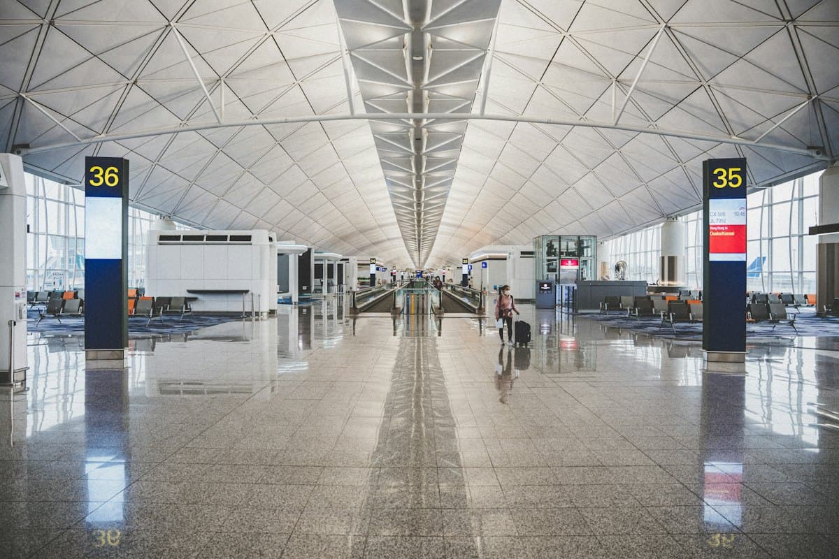 A bright, spacious airport terminal
