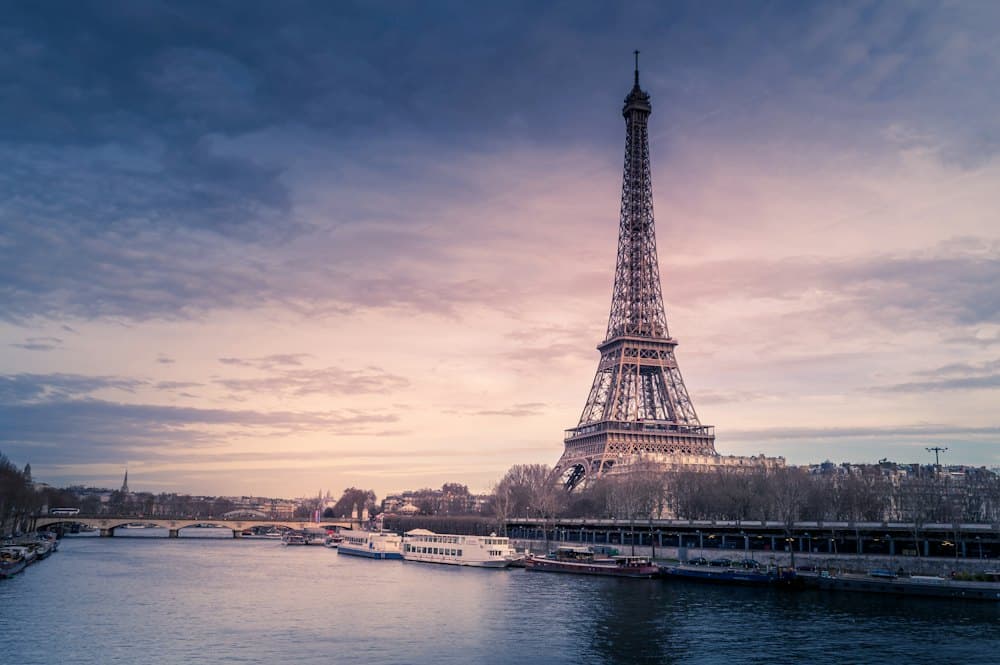 The Eiffel Tower above the Seine, Paris