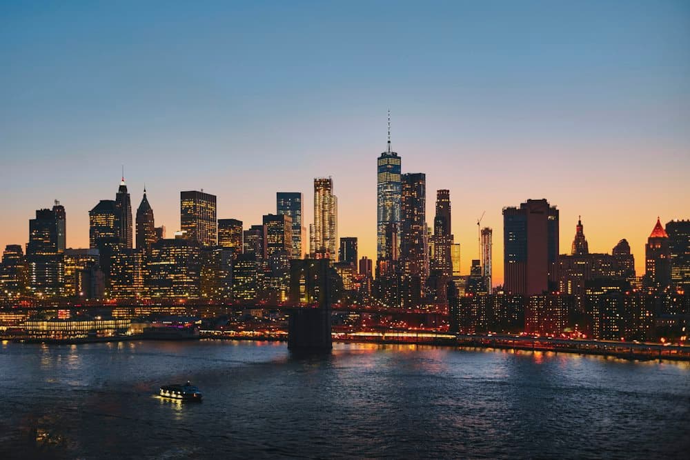 The New York skyline at dusk
